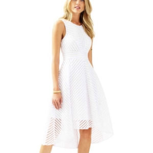 Lilly Pulitzer XL Tilly Midi Dress White Eyelet Fit Flare High-Low Sleeveless